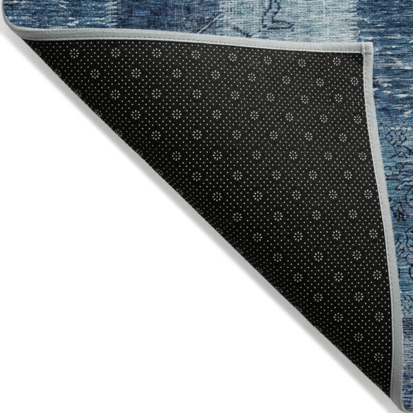 3' X 5' Navy Blue And Sky Blue Patchwork Washable Indoor Outdoor Area Rug