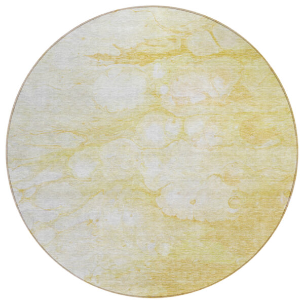 8' Gold Beige And Ivory Round Abstract Washable Indoor Outdoor Area Rug