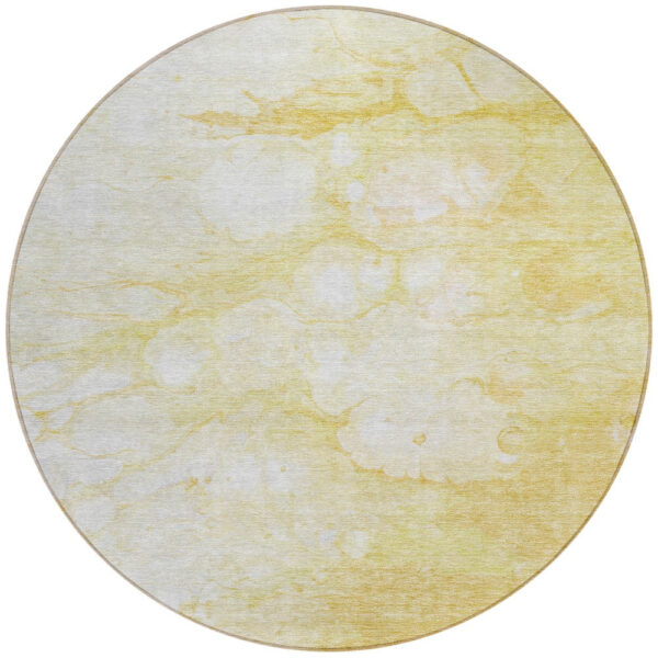 8' Gold Beige And Ivory Round Abstract Washable Indoor Outdoor Area Rug