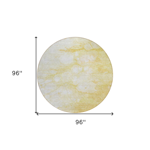 8' Gold Beige And Ivory Round Abstract Washable Indoor Outdoor Area Rug
