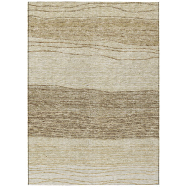 9' X 12' Beige Brown And Taupe Striped Washable Indoor Outdoor Area Rug