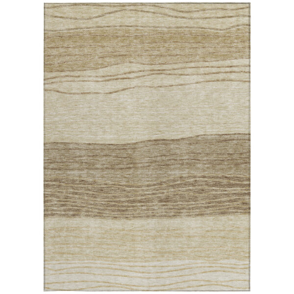 9' X 12' Beige Brown And Taupe Striped Washable Indoor Outdoor Area Rug