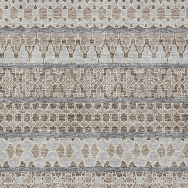 9' X 12' Taupe Beige And Gray Quatrefoil Washable Indoor Outdoor Area Rug