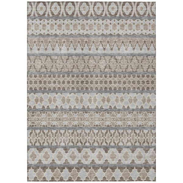 9' X 12' Taupe Beige And Gray Quatrefoil Washable Indoor Outdoor Area Rug