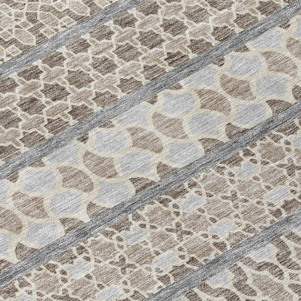 9' X 12' Taupe Beige And Gray Quatrefoil Washable Indoor Outdoor Area Rug