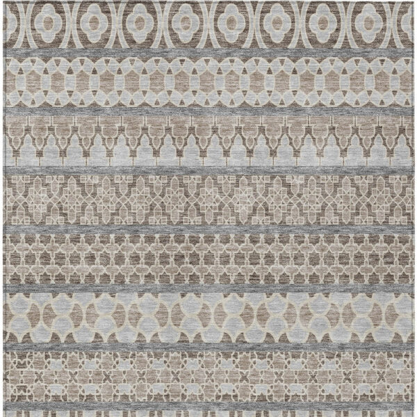 9' X 12' Taupe Beige And Gray Quatrefoil Washable Indoor Outdoor Area Rug