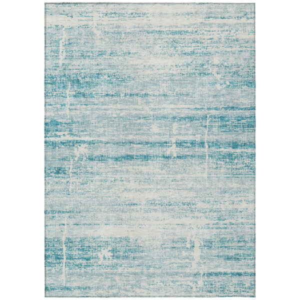 8' X 10' Teal Blue Aqua And Ivory Abstract Washable Indoor Outdoor Area Rug