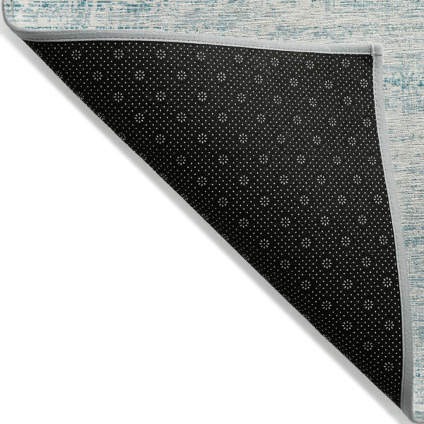 8' X 10' Teal Blue Aqua And Ivory Abstract Washable Indoor Outdoor Area Rug