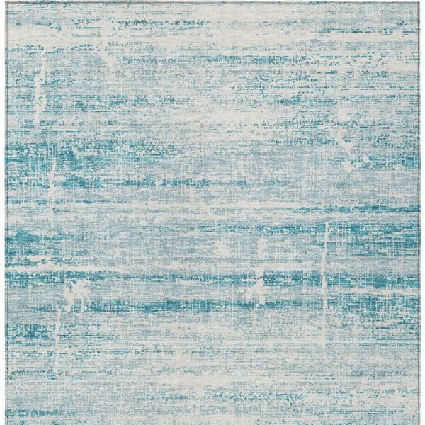 8' X 10' Teal Blue Aqua And Ivory Abstract Washable Indoor Outdoor Area Rug