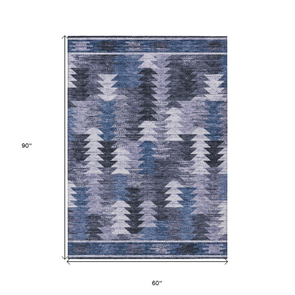 5' X 8' Navy Blue And Sky Blue Southwestern Washable Indoor Outdoor Area Rug