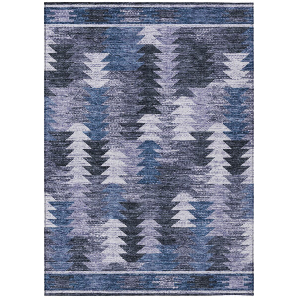 5' X 8' Navy Blue And Sky Blue Southwestern Washable Indoor Outdoor Area Rug