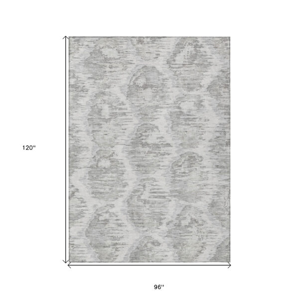 8' X 10' Ivory Silver And Taupe Abstract Washable Indoor Outdoor Area Rug