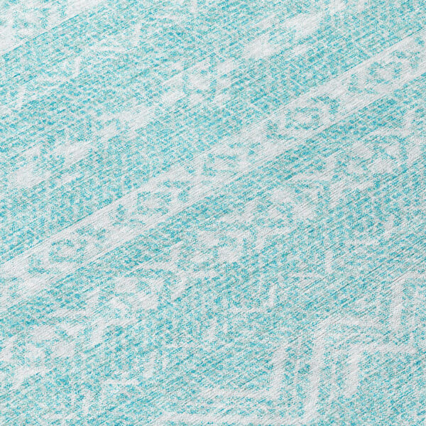 8' Teal Blue And Aqua Round Southwestern Washable Indoor Outdoor Area Rug