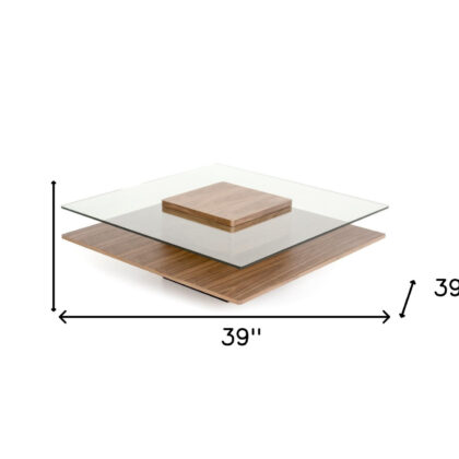 14" Walnut Veneer And Glass Coffee Table