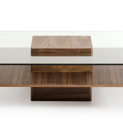 14" Walnut Veneer And Glass Coffee Table