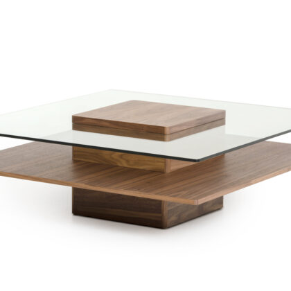 14" Walnut Veneer And Glass Coffee Table