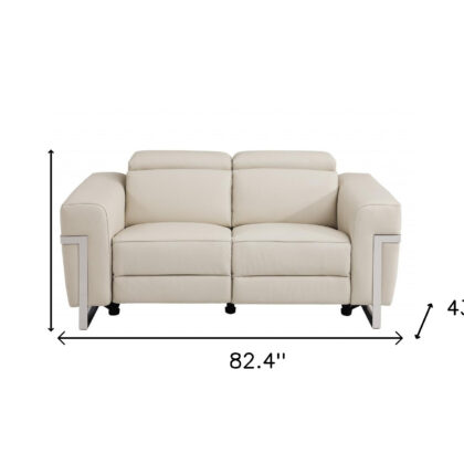 Two Piece Indoor Beige Italian Leather Five Person Seating Set