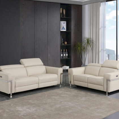 Two Piece Indoor Beige Italian Leather Five Person Seating Set