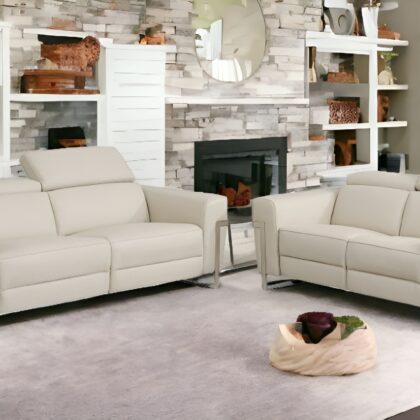 Two Piece Indoor Beige Italian Leather Five Person Seating Set