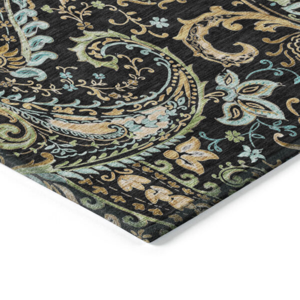 3' X 5' Black and Gold Paisley Washable Indoor Outdoor Area Rug