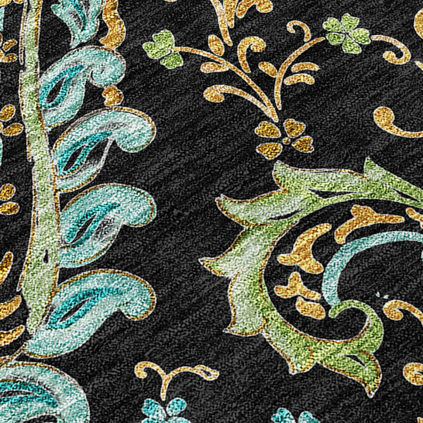 3' X 5' Black and Gold Paisley Washable Indoor Outdoor Area Rug