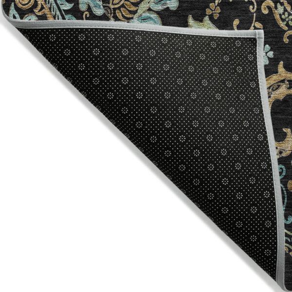 3' X 5' Black and Gold Paisley Washable Indoor Outdoor Area Rug