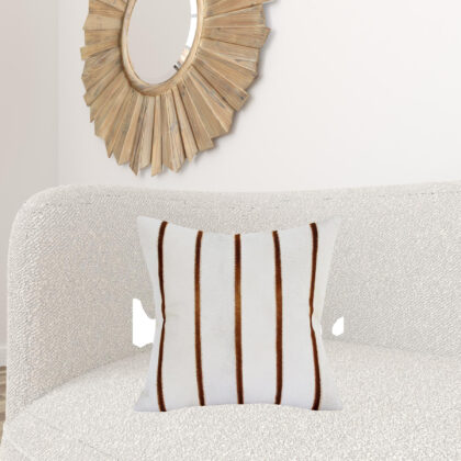 20" X 20" Brown and Ivory Striped Faux Leather Zippered Pillow