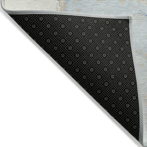 5' X 8' Beige and Blue Abstract Washable Non Skid Indoor Outdoor Area Rug