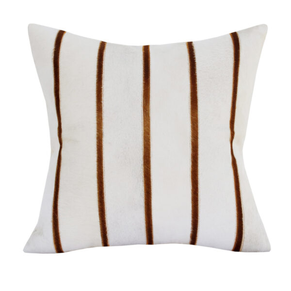 20" X 20" Brown and Ivory Striped Faux Leather Zippered Pillow