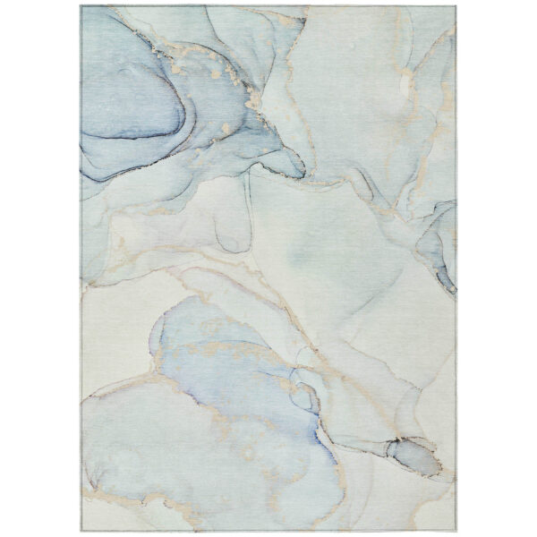 5' X 8' Beige and Blue Abstract Washable Non Skid Indoor Outdoor Area Rug