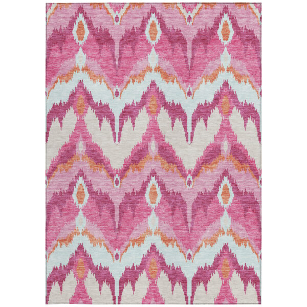 10' X 14' Pink Mauve And Orange Ikat Washable Indoor Outdoor Area Rug