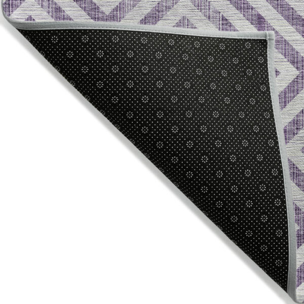 3' X 5' Purple And Ivory Geometric Washable Indoor Outdoor Area Rug
