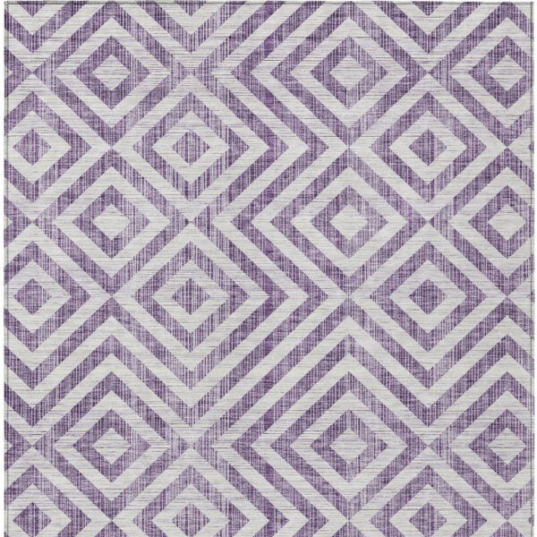 3' X 5' Purple And Ivory Geometric Washable Indoor Outdoor Area Rug