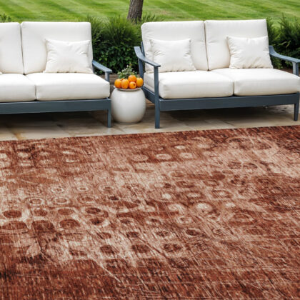 9' X 12' Orange Ikat Washable Indoor Outdoor Area Rug