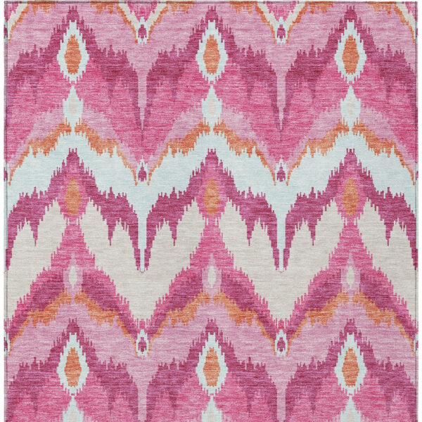 10' X 14' Pink Mauve And Orange Ikat Washable Indoor Outdoor Area Rug