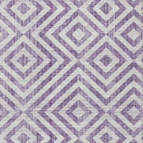 3' X 5' Purple And Ivory Geometric Washable Indoor Outdoor Area Rug