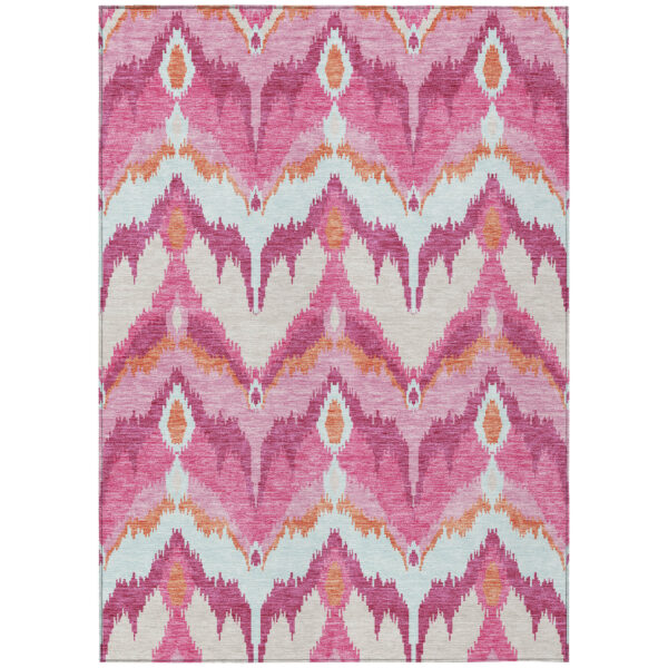 10' X 14' Pink Mauve And Orange Ikat Washable Indoor Outdoor Area Rug