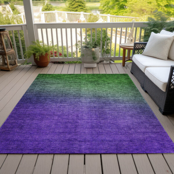 9' X 12' Green Purple And Charcoal Ombre Washable Indoor Outdoor Area Rug