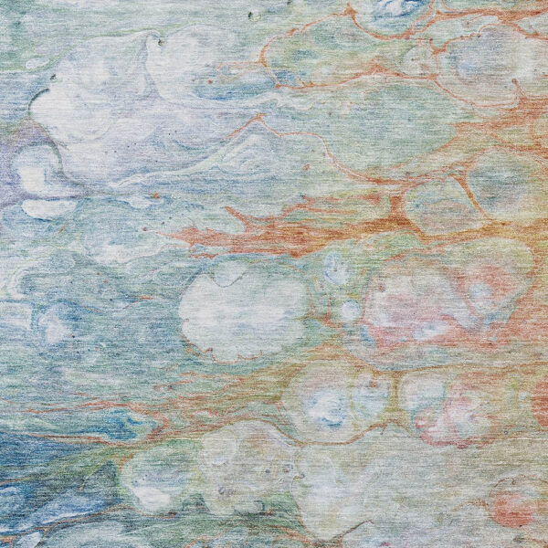 10' X 14' Copper Blue And Artichoke Green Abstract Washable Indoor Outdoor Area Rug