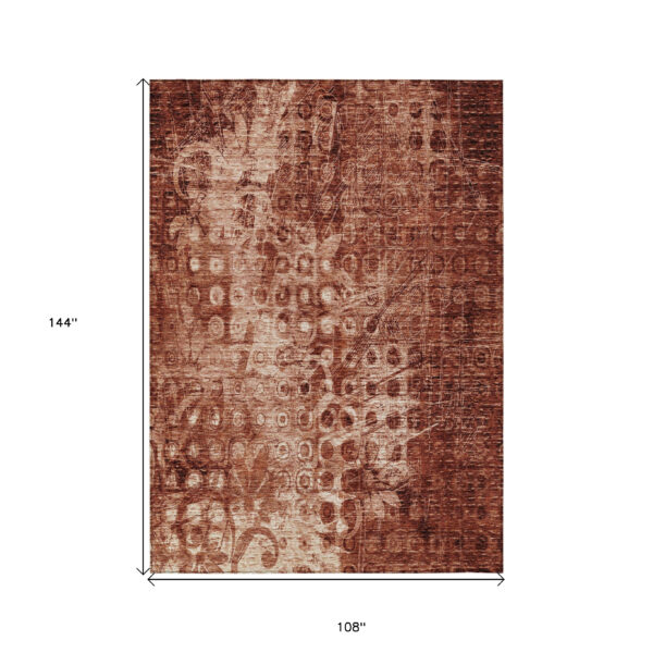 9' X 12' Orange Ikat Washable Indoor Outdoor Area Rug