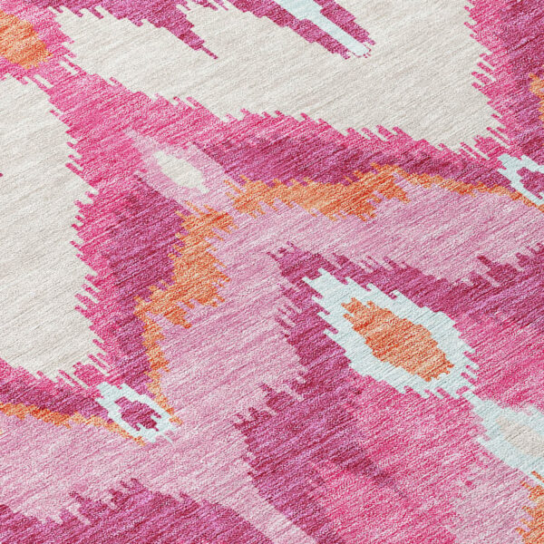 10' X 14' Pink Mauve And Orange Ikat Washable Indoor Outdoor Area Rug