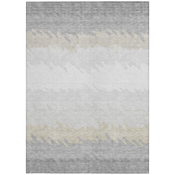 8' X 10' Silver Gray And Beige Striped Washable Indoor Outdoor Area Rug