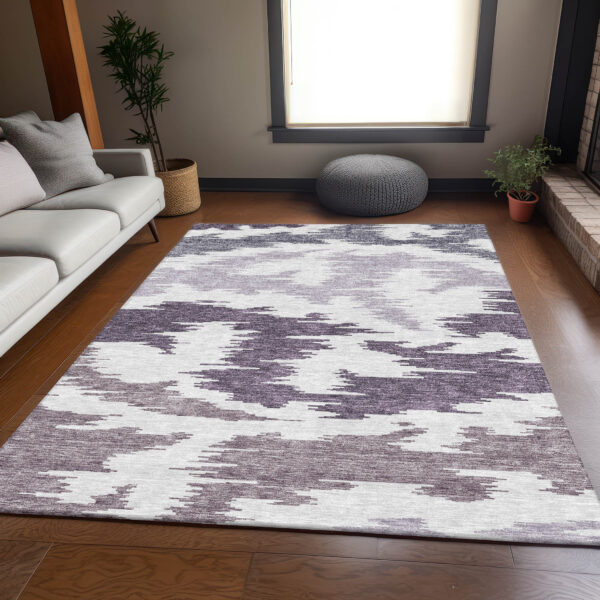 3' X 5' Purple Lavender And Ivory Abstract Washable Indoor Outdoor Area Rug