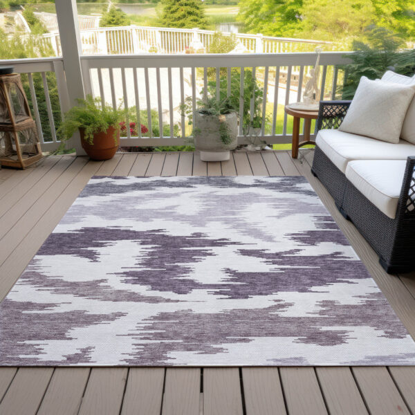 3' X 5' Purple Lavender And Ivory Abstract Washable Indoor Outdoor Area Rug