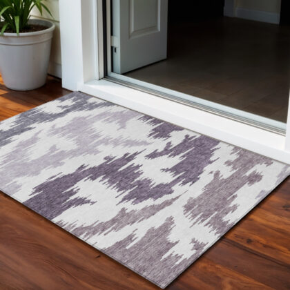3' X 5' Purple Lavender And Ivory Abstract Washable Indoor Outdoor Area Rug