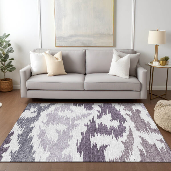 3' X 5' Purple Lavender And Ivory Abstract Washable Indoor Outdoor Area Rug