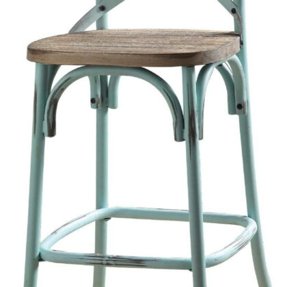 21" Brown And Sky Blue Iron Bar Chair