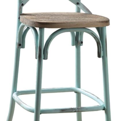 21" Brown And Sky Blue Iron Bar Chair