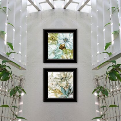 Set Of Two Sea Glass Palette Floral Black Framed Print Wall Art