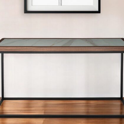 59" Brown White and Black Genuine Marble Frame Console Table